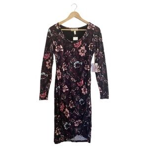 Jessica Simpson Long Sleeve Purple Floral Maternity Dress side ruching Small